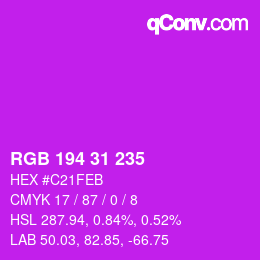 Color code: RGB 194 31 235 | qconv.com