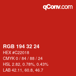 颜色代码: RGB 194 32 24 | qconv.com