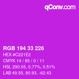 Color code: RGB 194 33 226 | qconv.com
