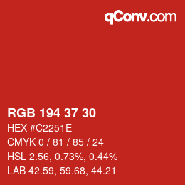 カラーコード: RGB 194 37 30 | qconv.com