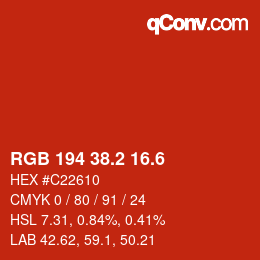 カラーコード: RGB 194 38.2 16.6 | qconv.com