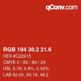 カラーコード: RGB 194 38.2 21.6 | qconv.com