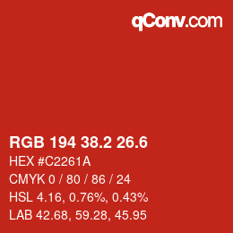カラーコード: RGB 194 38.2 26.6 | qconv.com