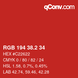 カラーコード: RGB 194 38.2 34 | qconv.com