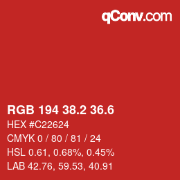 カラーコード: RGB 194 38.2 36.6 | qconv.com