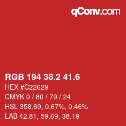 カラーコード: RGB 194 38.2 41.6 | qconv.com