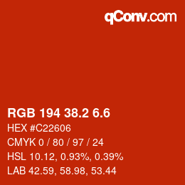 カラーコード: RGB 194 38.2 6.6 | qconv.com
