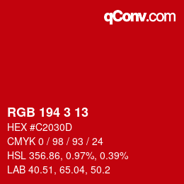 カラーコード: RGB 194 3 13 | qconv.com