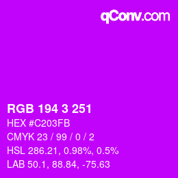 Color code: RGB 194 3 251 | qconv.com