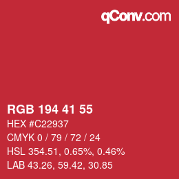 颜色代码: RGB 194 41 55 | qconv.com