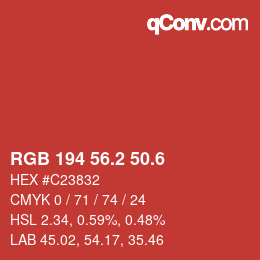 カラーコード: RGB 194 56.2 50.6 | qconv.com