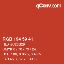 颜色代码: RGB 194 59 41 | qconv.com