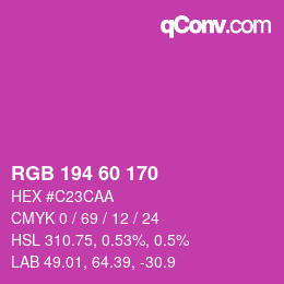 カラーコード: RGB 194 60 170 | qconv.com