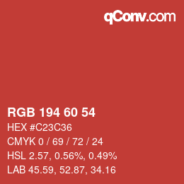 カラーコード: RGB 194 60 54 | qconv.com