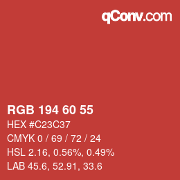 カラーコード: RGB 194 60 55 | qconv.com