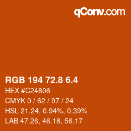 カラーコード: RGB 194 72.8 6.4 | qconv.com
