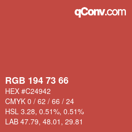 颜色代码: RGB 194 73 66 | qconv.com