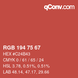 颜色代码: RGB 194 75 67 | qconv.com