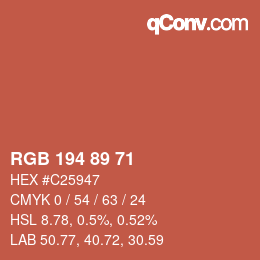 Color code: RGB 194 89 71 | qconv.com