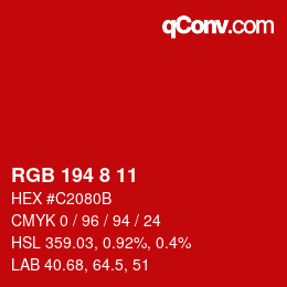 Color code: RGB 194 8 11 | qconv.com