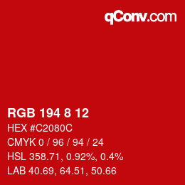 Color code: RGB 194 8 12 | qconv.com