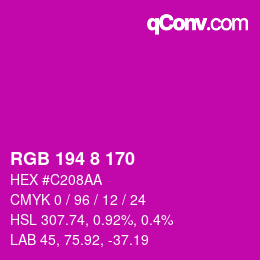 カラーコード: RGB 194 8 170 | qconv.com