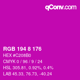 Color code: RGB 194 8 176 | qconv.com