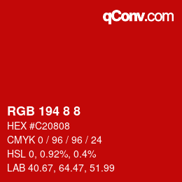 Farbcode: RGB 194 8 8 | qconv.com