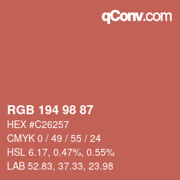 颜色代码: RGB 194 98 87 | qconv.com