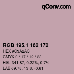 カラーコード: RGB 195.1 162 172 | qconv.com