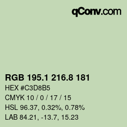 Color code: RGB 195.1 216.8 181 | qconv.com