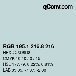 Color code: RGB 195.1 216.8 216 | qconv.com