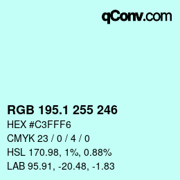カラーコード: RGB 195.1 255 246 | qconv.com