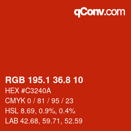 カラーコード: RGB 195.1 36.8 10 | qconv.com