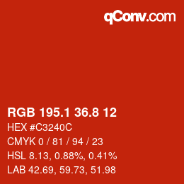 カラーコード: RGB 195.1 36.8 12 | qconv.com
