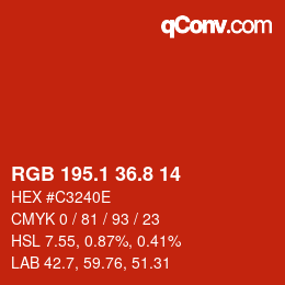 カラーコード: RGB 195.1 36.8 14 | qconv.com