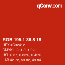 カラーコード: RGB 195.1 36.8 18 | qconv.com