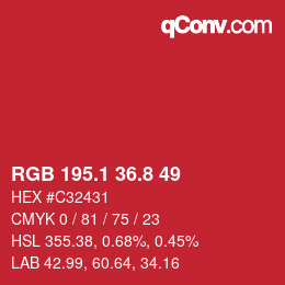 カラーコード: RGB 195.1 36.8 49 | qconv.com