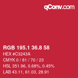 カラーコード: RGB 195.1 36.8 58 | qconv.com