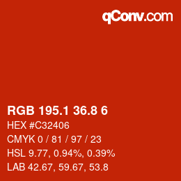 カラーコード: RGB 195.1 36.8 6 | qconv.com