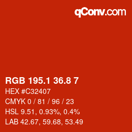 カラーコード: RGB 195.1 36.8 7 | qconv.com