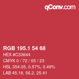 カラーコード: RGB 195.1 54 68 | qconv.com