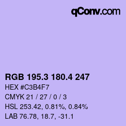 カラーコード: RGB 195.3 180.4 247 | qconv.com