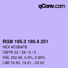 カラーコード: RGB 195.3 180.4 251 | qconv.com
