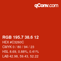 カラーコード: RGB 195.7 38.6 12 | qconv.com