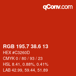 カラーコード: RGB 195.7 38.6 13 | qconv.com