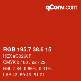カラーコード: RGB 195.7 38.6 15 | qconv.com