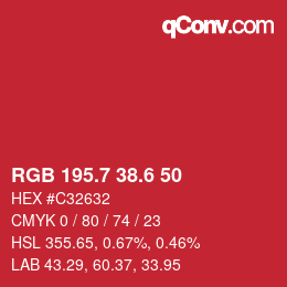 カラーコード: RGB 195.7 38.6 50 | qconv.com