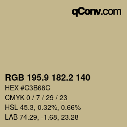 カラーコード: RGB 195.9 182.2 140 | qconv.com