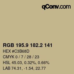 カラーコード: RGB 195.9 182.2 141 | qconv.com
